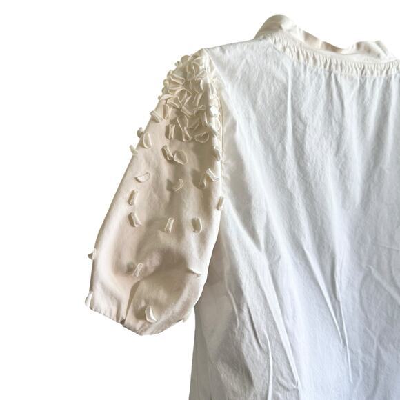 Issey‎ Miyake off-white appliqué short sleeve blouse top size 4 - Picture 8 of 12